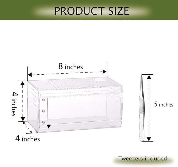 Acrylic Terrarium for Reptiles & Spiders – Small/Medium/Large Leak-Proof Enclosure (Horizontal/Vertical) | Ideal for Tarantulas, Jumping Spiders, Frogs & Geckos(Small Horizontal)
