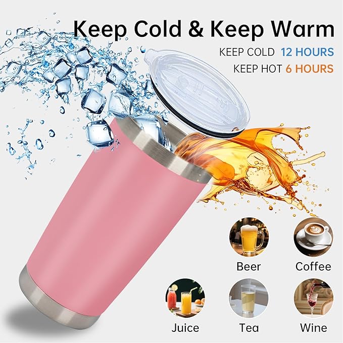 IEOVIEE 32 Pack 20oz Stainless Steel Bulk Tumblers with Lids and Straws Double Wall Insulated Travel Mug Durable Powder Coated Tumbler Bulk Cup for Cold and Hot Drinks(Pink)