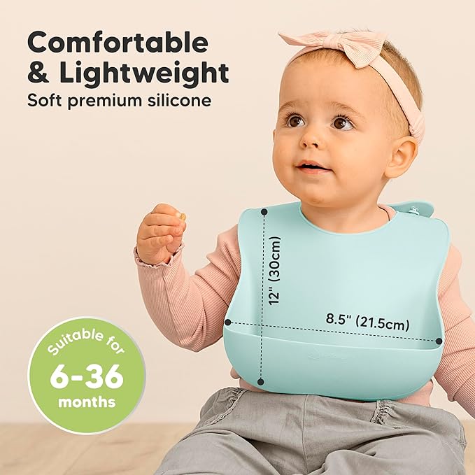 KeaBabies 2-Pack Silicone Baby Bibs for Eating - Sturdy Food-Grade Silicone Bibs for Babies Girl, Boy, Large Food Catcher, Clean & Put On Easily, Waterproof Toddler Feeding Essentials (Amaze)