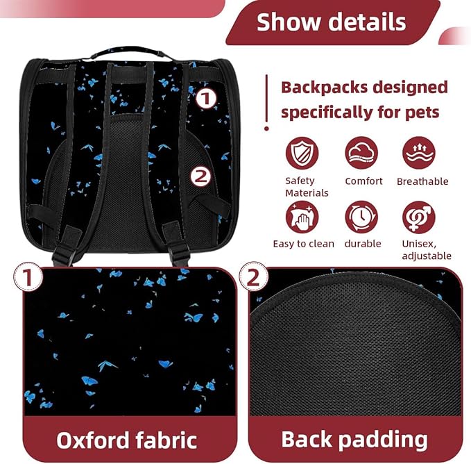 Butterfly on Black Background Traveler Backpack Pet Carriers for Cats and Dogs