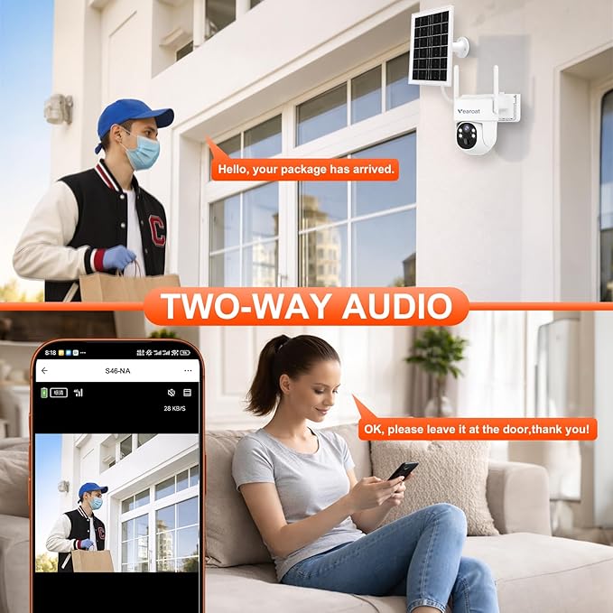 4G LTE Cellular Security Camera, Lifetime Free Unlimited Data, Built-in VSIM Card, 2K Color Night Vision, 360° Live View, AI PIR Motion Sensor Detection, Solar Powered Wireless Outdoor