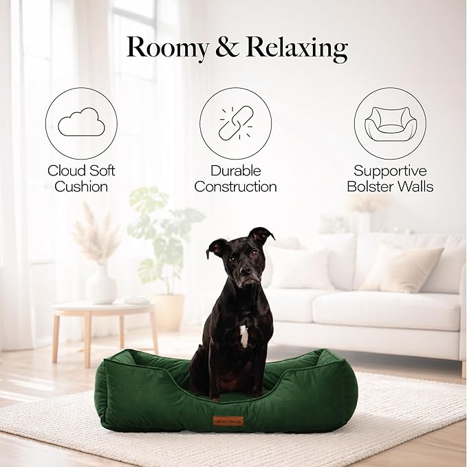 Modern Threads Luxury Dog Bed - Comfortable Tufted Velvet Cushion for Small to Large Dogs - Machine Washable - Durable & Cute Sleep Space for Pets - Pamper Your Pet with Cozy Beds - Forest Green