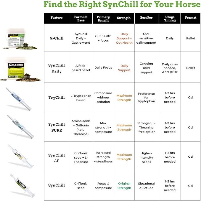 TryChill™ 25 Pack– L-Tryptophan-Based Support for Horses – Promotes a Composed Demeanor Without Sedation – Enhances Focus, Confidence & Performance – 100% Natural & Competition Safe