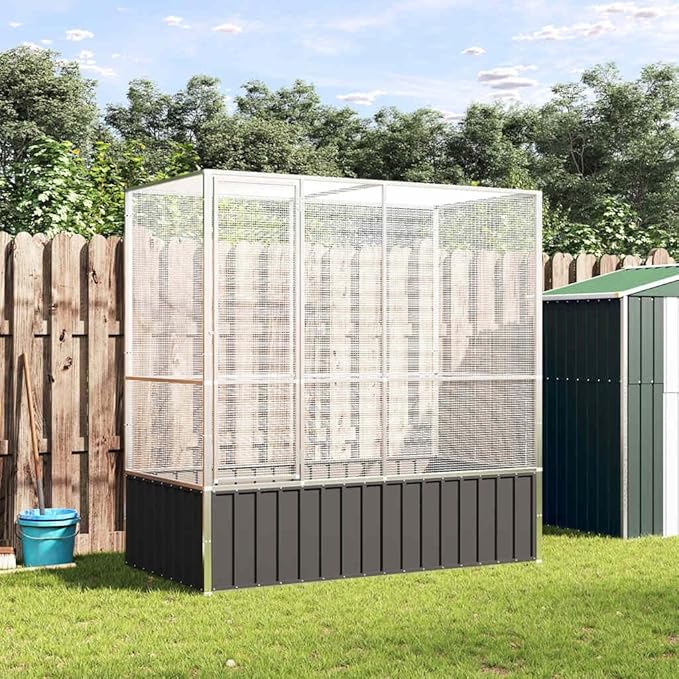 Large Metal Heavy Duty Walk-in Aviary Cage, Ample Activity Space Bird Cage with Lockable Door Also for Chickens and Rabbits, Silver 82.9"x42.1"x83.5" Steel,-510