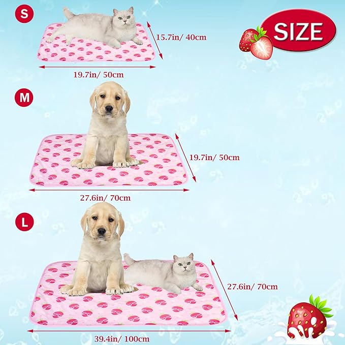 SEIS Dog Ice Pad Ice Silk Cats Kennel Mat Pet Cooling Pad Summer Cool Bamboo Mat Breathable Pad (Strawberry, M)