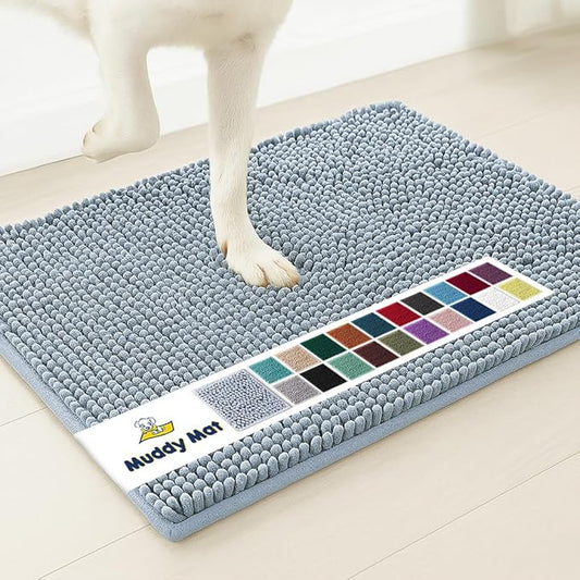 Muddy Mat® | Super Absorbent Door Mat Indoor, Microfiber Quick Dry Chenille Entryway Rug, Non-Slip Front Door Mat, Indoor Mats for Entryway, Machine Washable Pet Rug, Baby Blue 16"x24"
