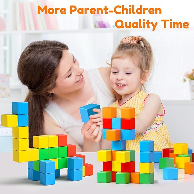 Magnetic Blocks,1.42 inch 32pcs Large Magnetic Building Block for Toddlers 3 4 5 6 7 8 Year Old Boys Girls Color Magnet Cubes Learning Toys for Kids 1-3 Sensory Toys Age 4-8 Gift