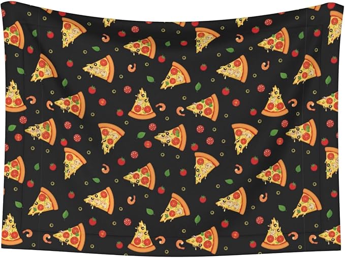 Two Sided Pet Cuddler Blanket for Anxiety Calming, Cartoon Pizza Slices, Reversible Plush Design with Bubble Dot Pattern Provides Familiar Surface Anywhere