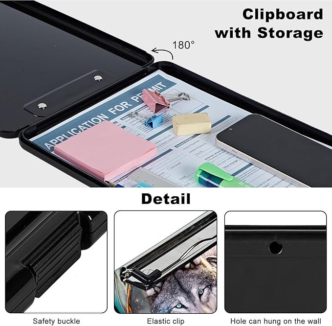 Dream Catcher Wolf Heavy Duty Foldable Plastic Storage Clipboard with Low Profile Clip, Coaches Clipboard Case for Work, Teacher, Office, School Supplies
