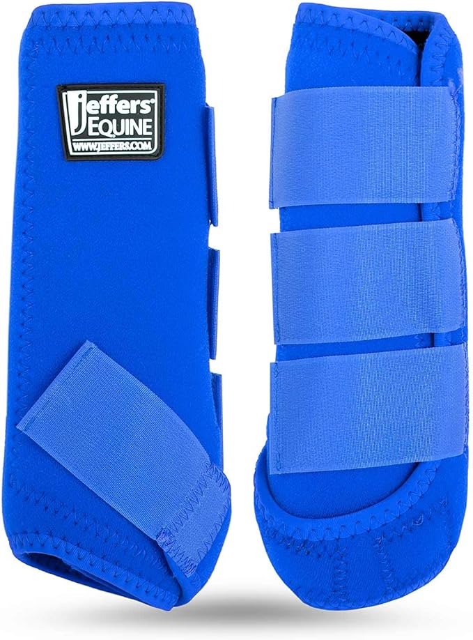 Jeffers Equine Protective Horse Boots 1 Pair Blue - Safe Neoprene Leg Guards & Comfortable Fit, Durable Strap Closures, Front & Hind Support, Equestrian Accessories for Travel & Riding -Large