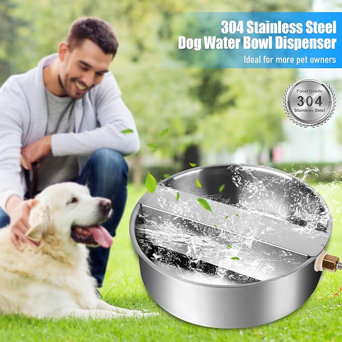Automatic Dog Water Bowl Dispenser Large Breed Stainless Steel Auto Fill Dog Waterer with Float Valve Livestock Water Trough for Large Dogs Cats Chicken Livestock