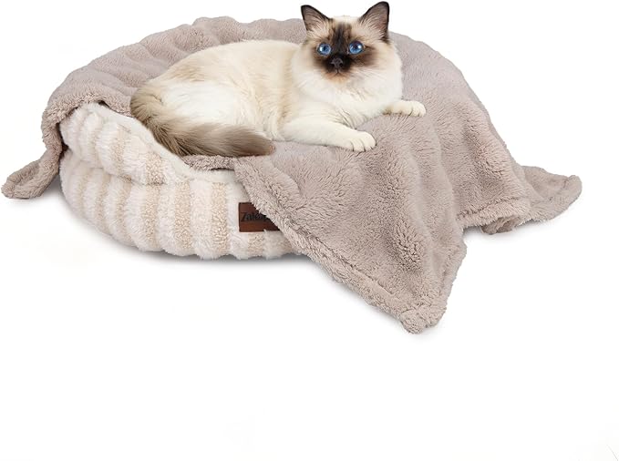 Dog Blankets Washable Pet Blanket - Fluffy Fuzzy Cat Puppy Blanket with Premium 300GSM 3D Fleece Bubble for Pet Kitten Doggy, Linen, 25x35IN