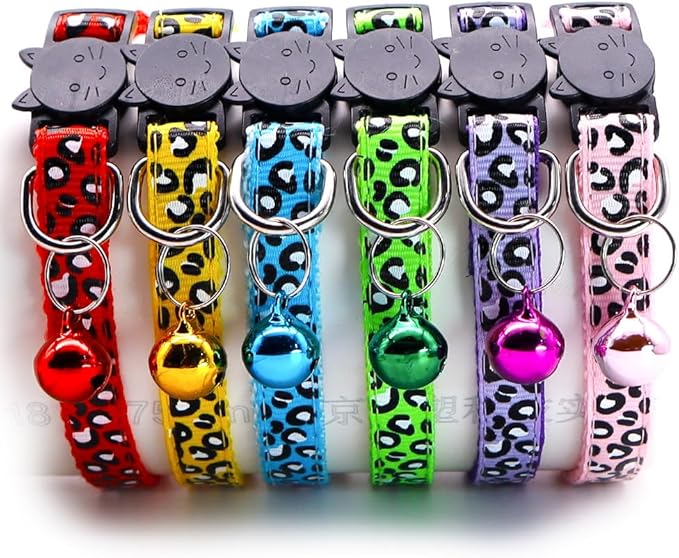 Reflective 2 Pack Breakaway Cat Collars with Bell Leopard Pattern Cute Kitty Adjustable 7.5-12.5 Inch Safe Kitten Collars Charms (Yellow)