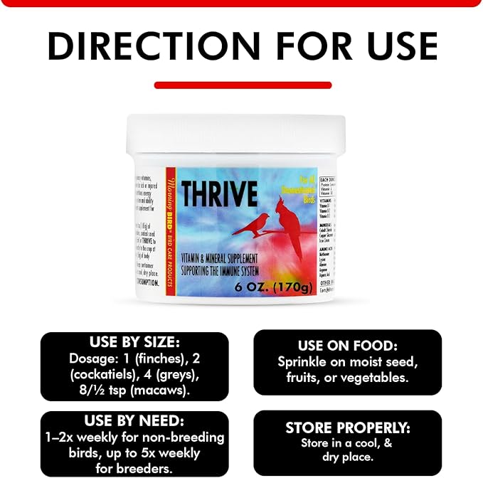 Morning Bird Thrive 6 Oz - Multi-Vitamin Bird Supplement Designed for Immune and Recovery Support - Formulated for Sick or Injured Birds - Protein Supplement and Energy Booster for All Adult Birds