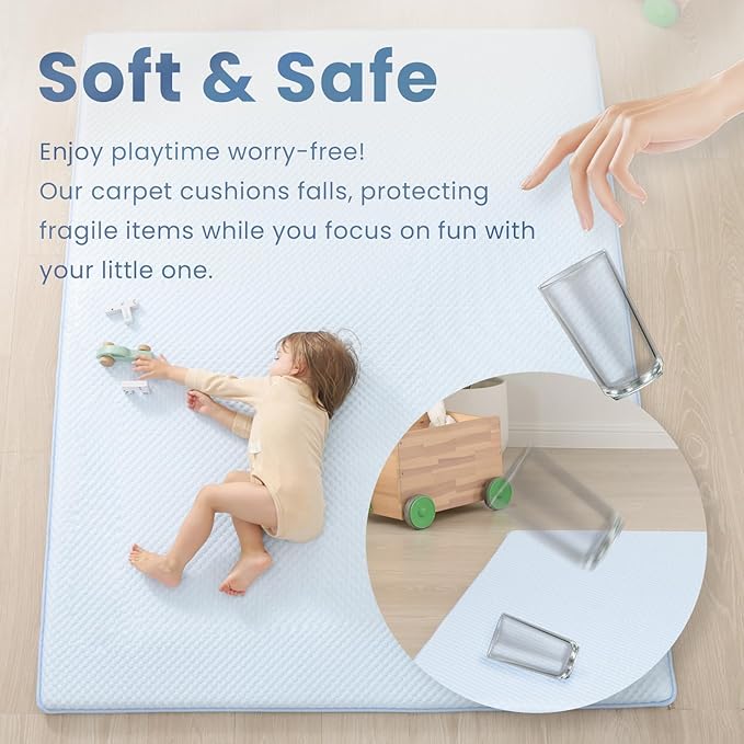 Baby Play Mat for Summer,1.3 Thick Memory Foam Cooling Floor Tummy Time Mat, Soft & Breathable, Non-Slip Rectangular for Toddlers’ Playtime & Rest(Light Blue,39"x59")