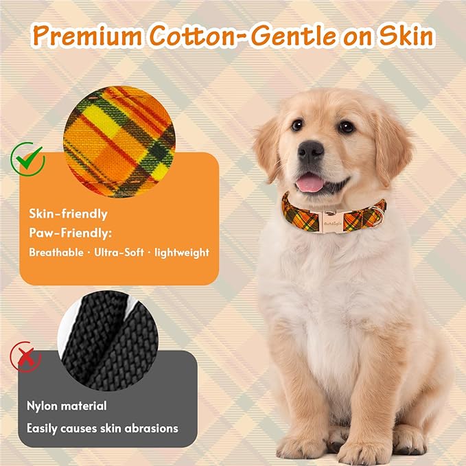 Cotton Fall Dog Collar, Halloween Dog Collars for Medium Dogs, Soft Adjustable Cute Dog Collars, Brown Orange Stripe for Small Medium Large Dogs, Perfect for Girl or Boy Dog Collars-M