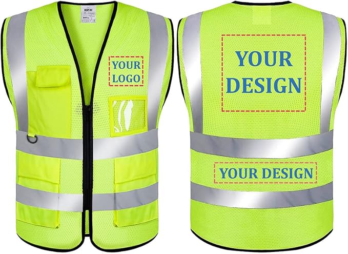 Mesh Safety Vest Custom Logo Class 2 High Visibility Reflective Vest with Pockets Construction Security Work Vest（Yellow，XL）