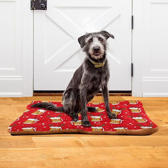 Christmas Beer Mugs Deer Pet Bed Cute Dog Bed Mat Absorbing Non Slip Pad Pet Sleeping Mat for Small, Medium, and Large Dogs Puppy Cat 24 in x 18 in