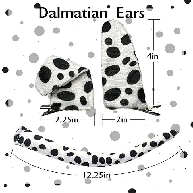 Dalmatian Ears Hair Clips Tail Animal Costume Headwear for Halloween Puppy Dog Dress Up Costume Accessories