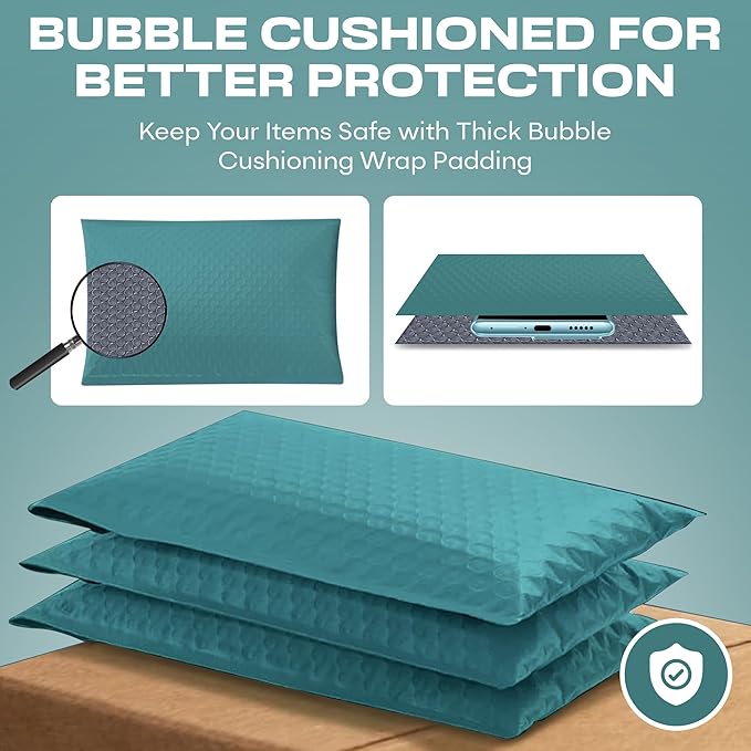 Green Extra Large Poly Bubble Mailers 14.25x20 inch #7 | Self Seal Large Padded Envelopes | Air Cushioned Bubble Mailer | Usable Size 14.25x19 Lightweight Mailing Shipping Bags| 100 Pack Bulk