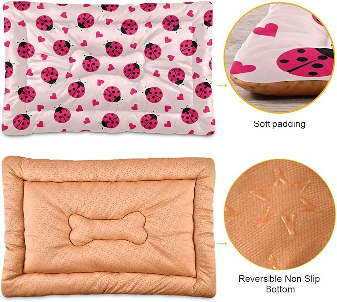 Ladybug Hearts Pet Bed Cute Dog Bed Mat Absorbing Non Slip Pad Pet Sleeping Mat for Small, Medium, and Large Dogs Puppy Cat 24 in x 18 in