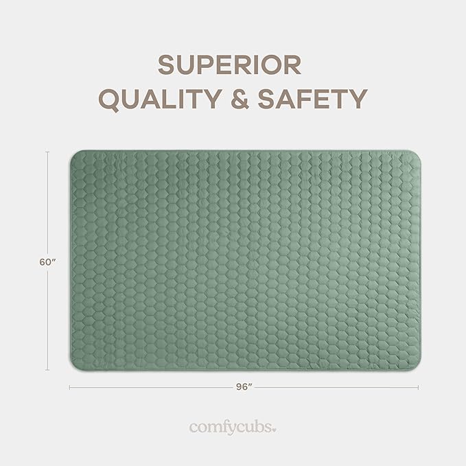 Comfy Cubs Rectangle Kids Play Mat - Large 60 x 96 inches Soft Quilted Baby Floor Mat with Non-Slip Bottom - Plush Design for Toddlers' Playtime and Relaxation - Comfortable and Durable - Fern