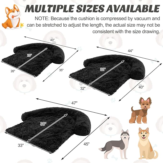 Giantex Calming Dog Bed - Fluffy Plush Pet Bed for Couch, Removable Washable Cover, Soft Neck Bolster, Dog Sofa Bed Furniture Protector Mats for Dogs Cats (Dark Gray, Medium - 44'' x 40'' x 7'')