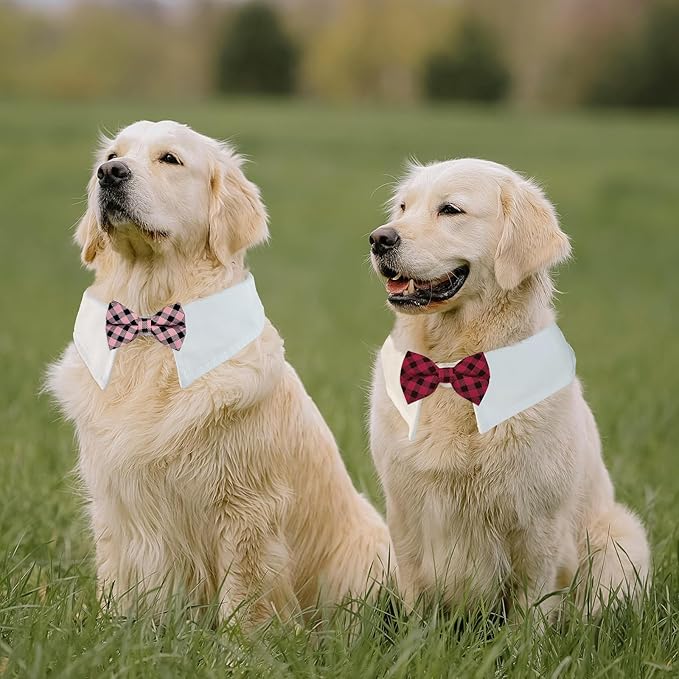 KOOLMOX 8PCS Adjustable Tux Dog Collar with Bow Tie, White Tuxedo for Large Dogs Wedding Attire