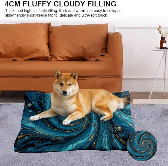 Blue Gold Fluid Swirl Marble Art Small Pet Bed Crate Mat Large Crate Pad Beds for Medium Dogs Washable Non-Slip Bed for Dog Washable Dog Pet Mat Beds Medium Indoor Outdoor 24X18 Inch