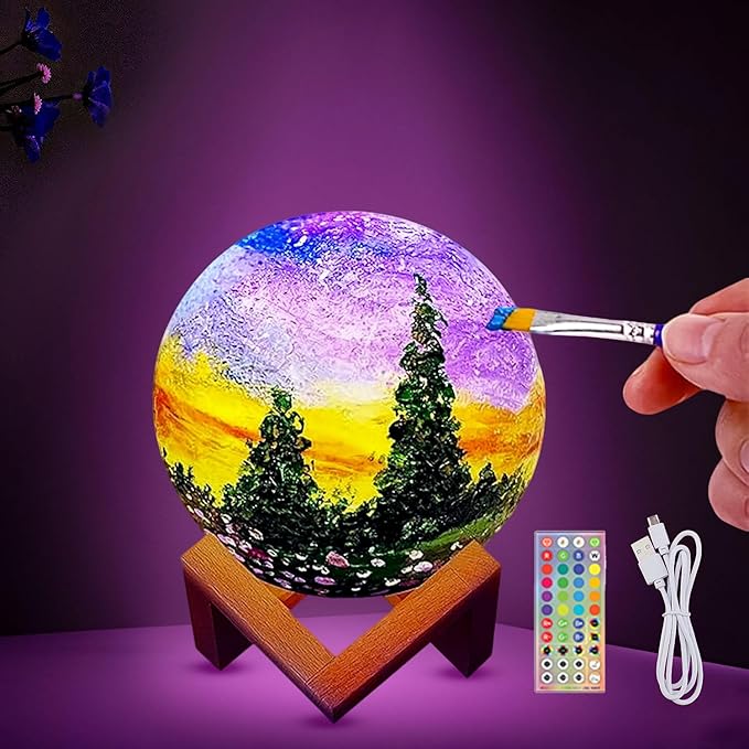HOLA Paint Your Own Moon Lamp Kit, 2025 Update USB Rechargeable Remote Control, DIY Arts Supplies and Crafts Kit, Ages 6 7 8 9 10 11 12 13 Year Old Girls Boys Kids Birthday Gifts
