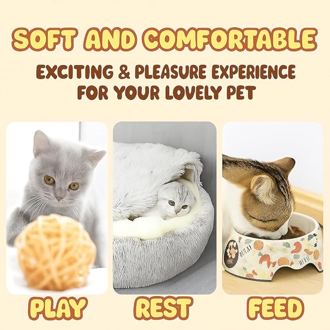 Nest Bed - Lapcatz Cat Beds for Indoor Cats, Fluffy Cat Bed Cave Plush Warm Nest for Cats (Latte,M 20"x20")