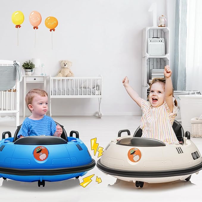 12V Electric Ride on Bumper Car for Toddlers, Kids Bumper Car with Remote Control, LED Lights & 360 Degree Spin, Indoor and Outdoor for 18+ Months Kids (Blue)