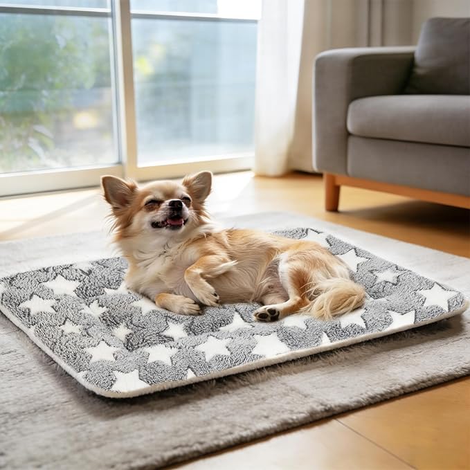 Mora Pets Dog Bed Crate Pad Ultra Soft Pet Bed with Cute Star Print Washable Crate Mat for Large Medium Small Dogs Reversible Fleece Dog Crate Kennel Mat Cat Bed Liner 29 x 21 inch Grey