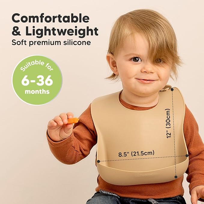 KeaBabies 2-Pack Silicone Baby Bibs for Eating - Sturdy Food-Grade Silicone Bibs for Babies Girl, Boy, Large Food Catcher, Clean & Put On Easily, Waterproof Toddler Feeding Essentials (Terracotta)