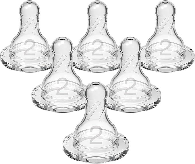 Dr. Brown’s Natural Flow Level 2 Narrow Baby Bottle Silicone Nipple, Medium Flow, 3m+, 100% Silicone Bottle Nipple, 6 Count