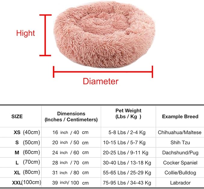 huraty Plush Dog Bed for Small Medium Dogs, Fluffy Donut Round Pet Cat Beds, Anti-Slip & Anti-Anxiety, 24 Inch for Puppy and Kitties, Black, M