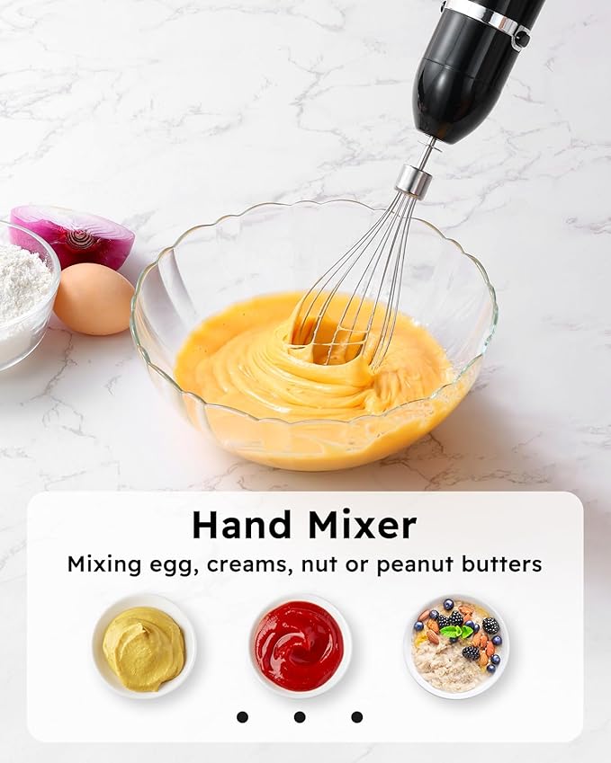 Sangcon 5-in-1 Immersion Blender Handheld, Hand Blender with 1000ml Blending Cup Storage Base, 2-Speed Adjustable Stick Blender, 304 Stainless Steel Blades, Detachable Blender, Whisk, Milk Frother