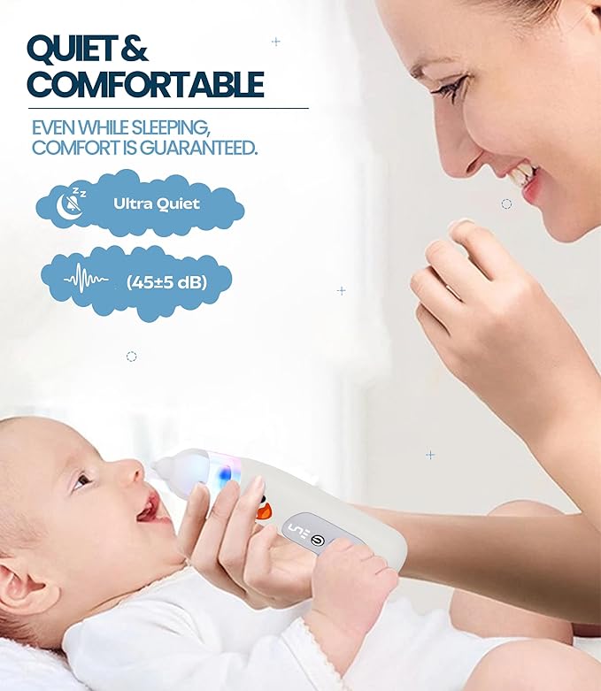 Nasal Aspirator for Baby Electric Nose Cleaner and Booger Sucker with LED Light and Music, Gentle Suction for Stuffy Nose, 5 Levels, USB-C Rechargeable, BPA-Free Silicone Tips, Easy to Clean
