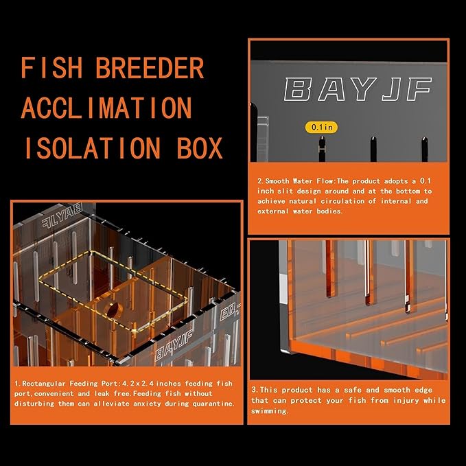 Fish Breeder Isolation Box for Aquarium Tank,Transparent Orange Acrylic Fish Acclimation Box for Clownfish Guppy Betta Coral (M)