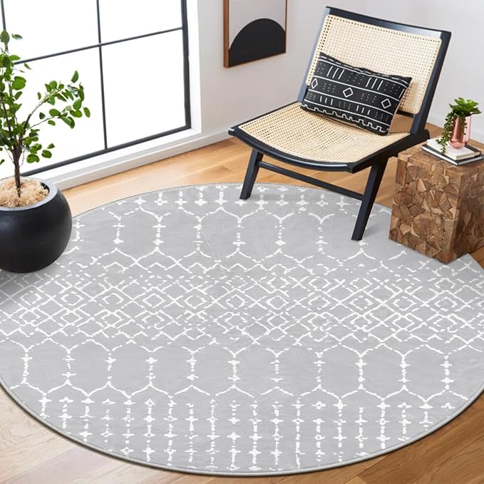 Lahome Moroccan Washable Round Rug 4Ft Round Area Rugs