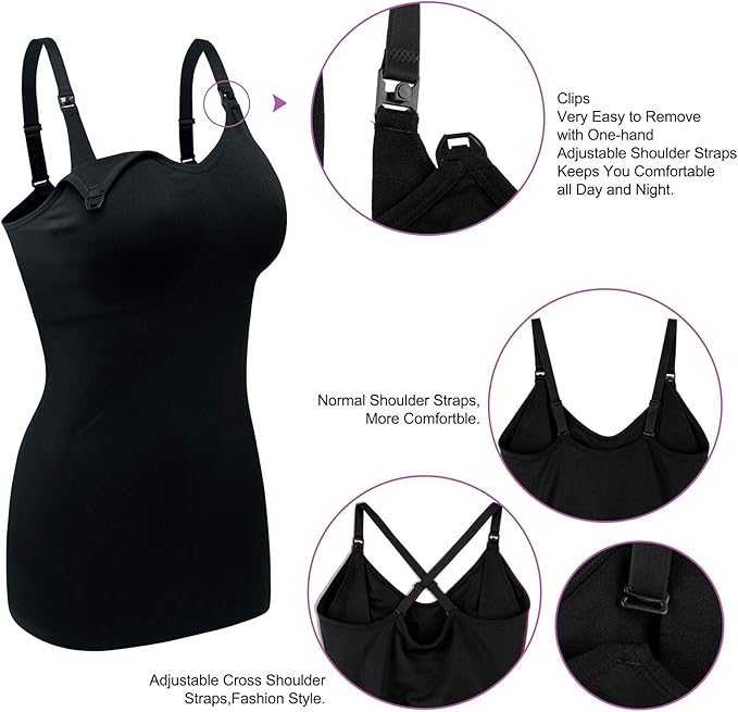 Womens Maternity Nursing Tank Cami for Breastfeeding with Adjustable Straps