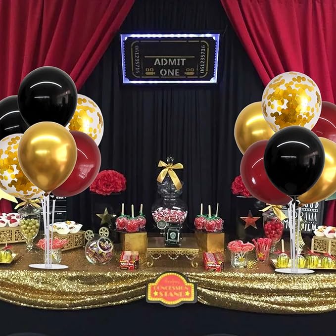 TONIFUL 4 Set Burgundy Red Black Gold Balloon Stand Centerpiece Table Decorations for Graduation Decoration 2025,Christmas Party Decoration,New Year's Eve,Anniversary,Birthday Decorations