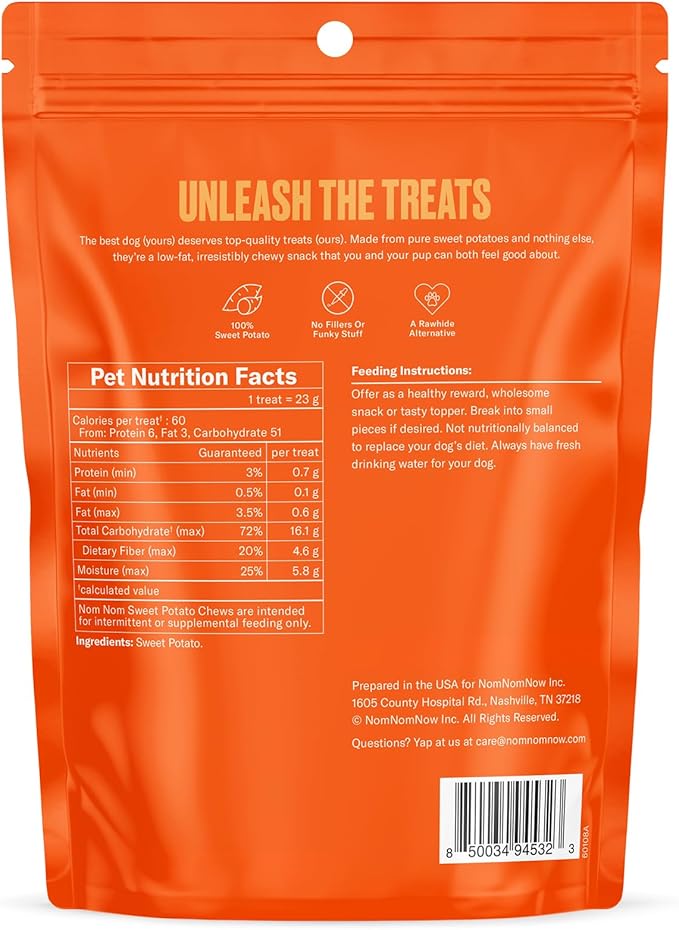 NOMNOMNOW Sweet Potato Chew Treats - Single Ingredient Dog Snacks for Training, Rewards & Mealtime Toppers – No Fillers, Preservatives or Added Ingredients - Prepared in the USA for Dogs