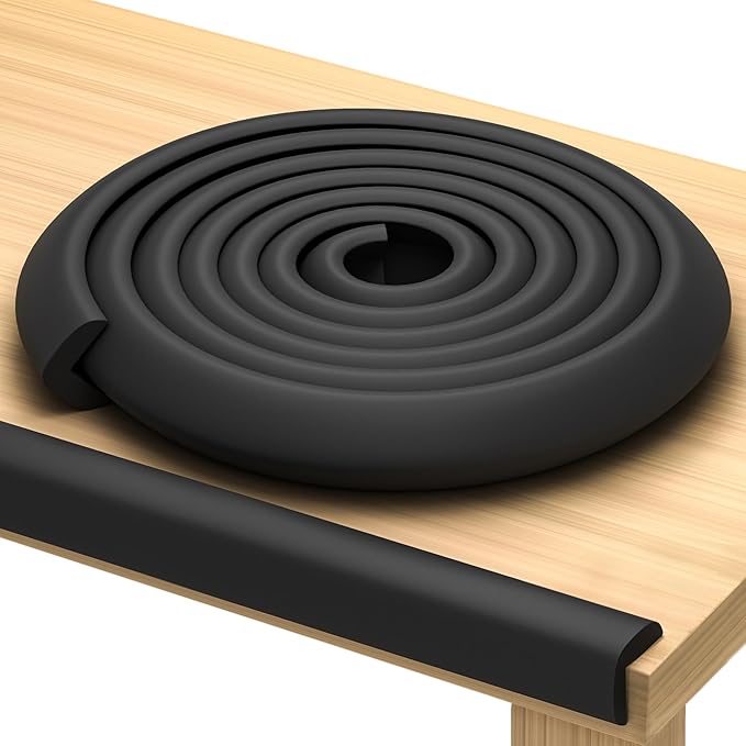 Premium 12ft Edge Protector for Baby, Odorless & Waterproof Edge Protector with 3M Adhesive Tape, Non-Toxic to Baby Proof Corners and Edges, Wall Corner Protector & Desk Edge Cushion Black