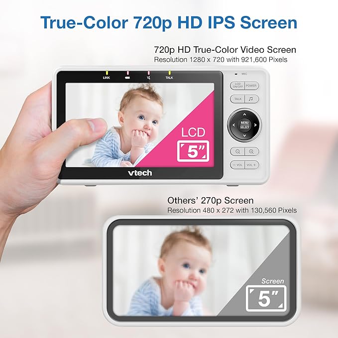 VTech Upgraded Smart WiFi Baby Monitor, 1080p FHD Camera and 5" HD IPS Display, Free App with Motion Video, Sound/Motion Detection and Notifications, Fully Remote Pan-Tilt-Zoom: VM901