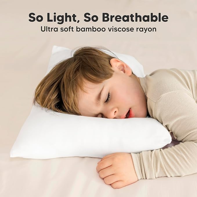Toddler Pillow with Pillowcase - 13x18 My Little Cuddly Pillow, Viscose Derived From Bamboo Nursery Toddler Pillows for Sleeping,Kids Pillow,Small Travel Pillows,Mini Toddler Bed Pillow (Soft White)