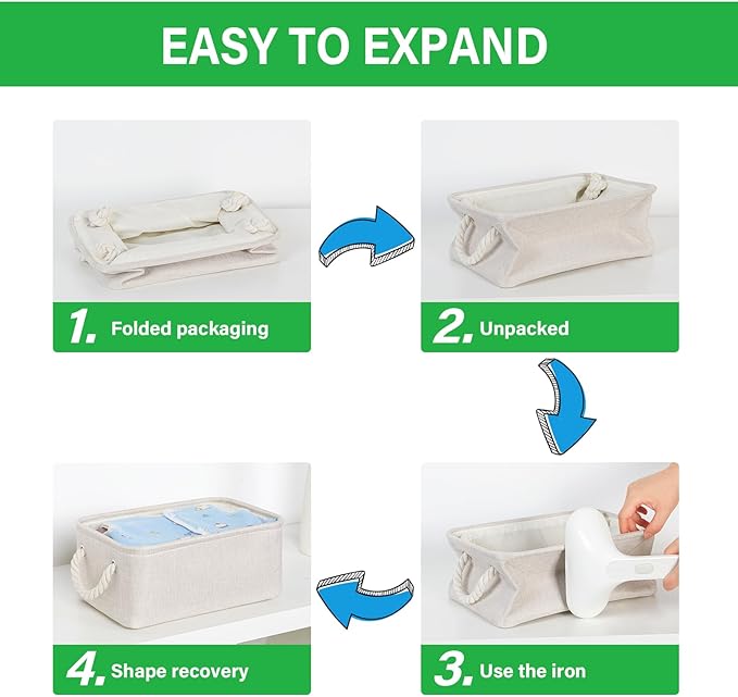 Bidtakay Small Storage Bins for Shelves 3 Pack Fabric Storage Baskets for Organizing 12x8x5 Inch Closet Storage Bins Linen Collapsible Organizer for Closet-Light Biege
