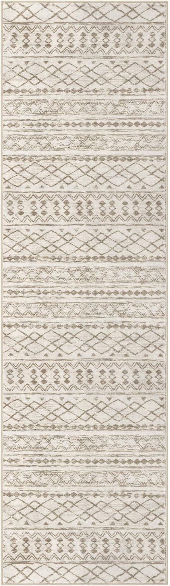 KUTA Boho Runners for Hallways 2x7 Beige Navy Blue Moroccan Washable Runner Rug