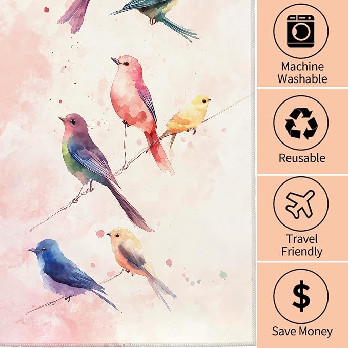 Colorful Bird Hand Towels - 2 Pack, 14.5" X 28",Soft Microfiber Polyester Towel Set with Watercolor Birds Pattern,for Fun Bathroom Kitchen Spa Hotel Decor Gifts Nature-Inspired Look
