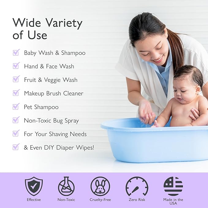 SoCal Suds & Company - 2-in-1 Organic Foaming Baby Shampoo & Body Wash Castile Soap Refill - Gentle Body Soap and Shampoo for Sensitive Skin - Nourishing Ingredients - Newborn Baby - Lavender, 32oz
